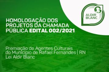 Homologação dos Projetos da Chamada Pública Edital nº 002/2021 – Lei Aldir Blanc no Município de Rafael Fernandes