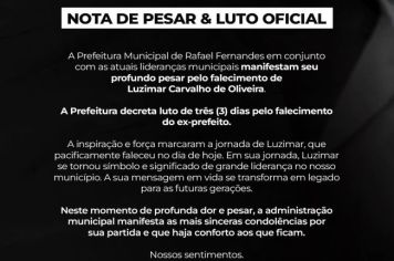 Prefeitura decreta luto oficial pelo falecimento do ex-prefeito Luzimar Carvalho