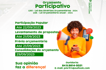 Orçamento Participativo, população poderá enviar propostas até o dia 22/09