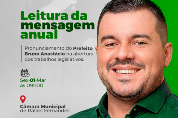 Prefeito Bruno Anastácio fará a leitura da mensagem anual nesta sexta (01/03)