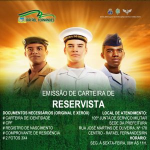 Read more about the article A partir desta segunda (22), 105ª Junta de Serviço Militar inicia emissão de carteira de reservista em Rafael Fernandes