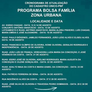 Read more about the article Divulgado o Cronograma de Atualização do Cadastro Único-PBF ( Programa Bolsa Família).
