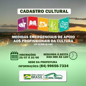 Read more about the article Prefeitura inicia Cadastro Cultural, inscrições seguem até 10/08