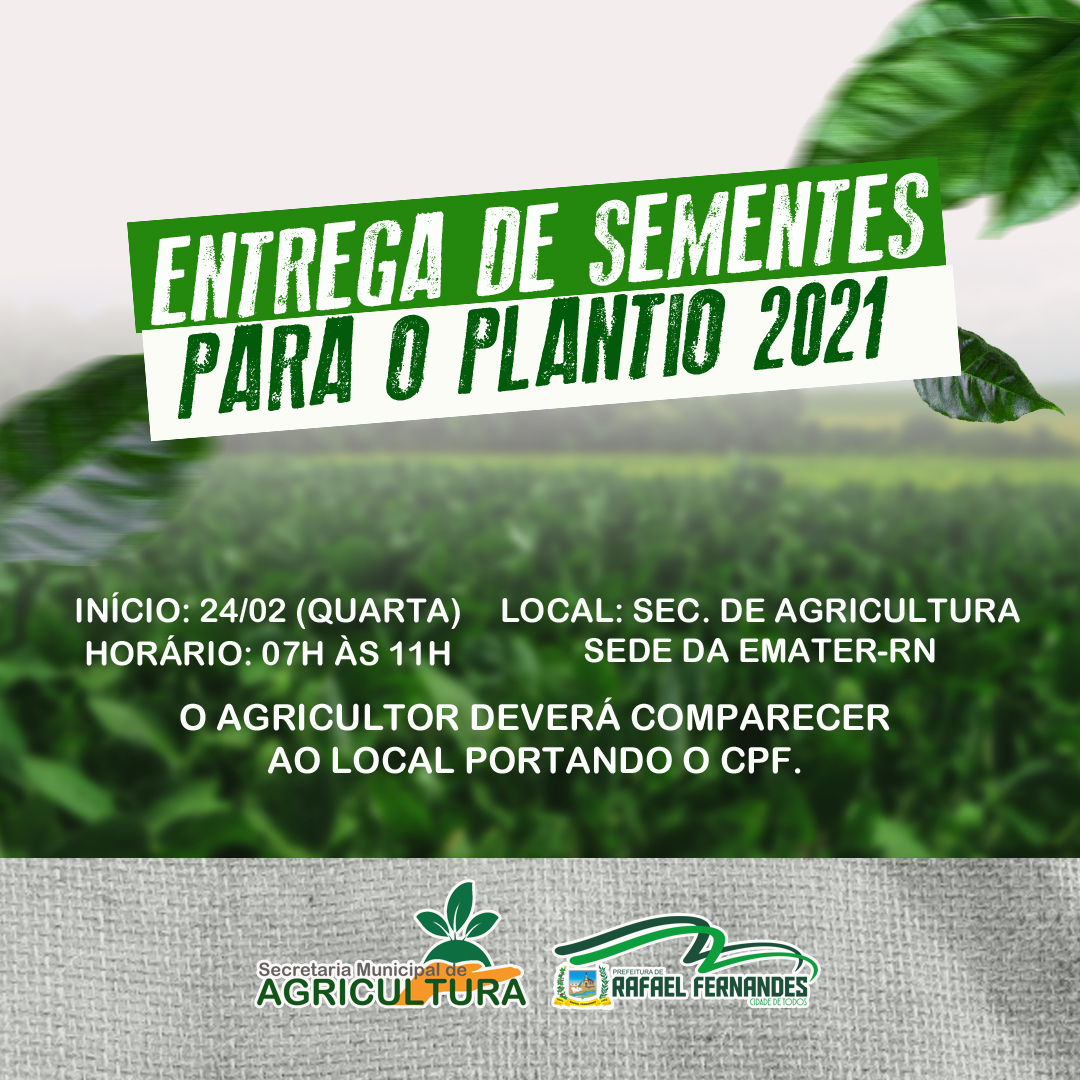 Leia mais sobre o artigo Prefeitura de Rafael Fernandes através da Sec. de Agricultura fará entrega de sementes para os agricultores