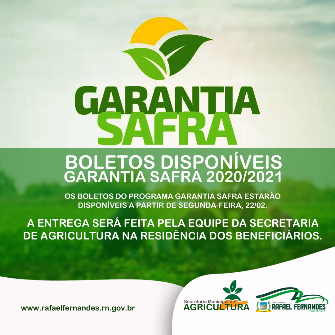 Leia mais sobre o artigo Sec. de Agricultura avisa que os boletos do Garantia Safra 2020/2021, já estão disponíveis