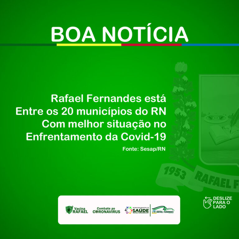 Leia mais sobre o artigo Rafael Fernandes está entre os 20 municípios do RN, com melhor situação no enfrentamento a Covid-19