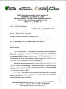 Read more about the article Prefeitura de Rafael Fernandes solicitou mais doses da vacina ao Governo do Estado.