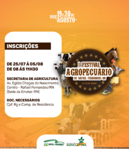 Read more about the article Inscrições para o I Festival Agropecuário de Rafael Fernandes, estarão abertas a partir desta segunda (25)