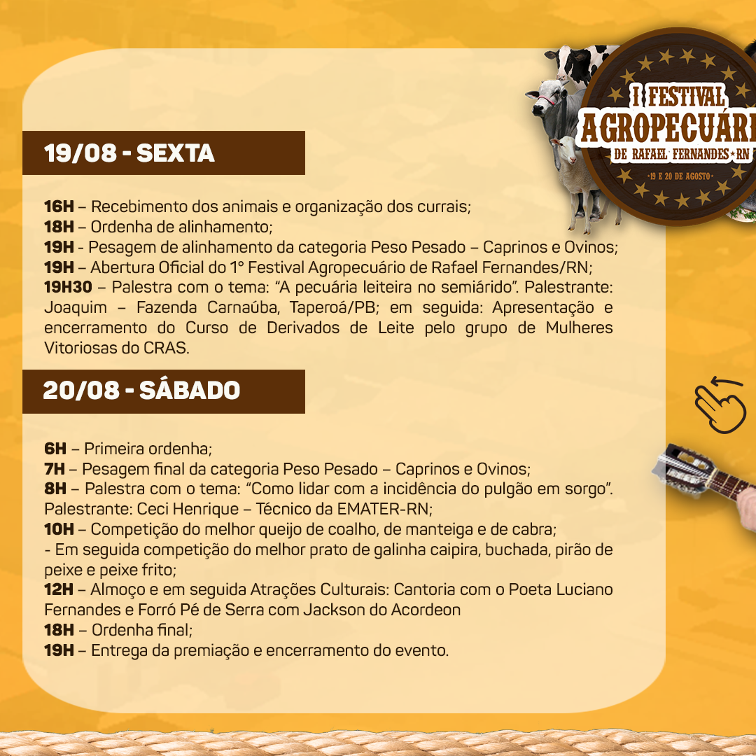 You are currently viewing Confira a programação do I Festival Agropecuário de Rafael Fernandes/RN