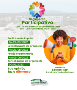 Read more about the article Orçamento participativo 2023, participe dê a sua opinião através da nossa ouvidoria (84) 99814-5021