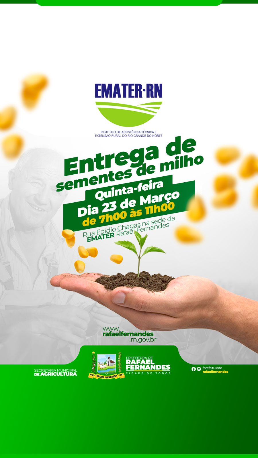 Atenção agricultores; Entrega de sementes acontecerá na sede da EMATER-RN